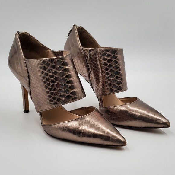 Vince Camuto Shoes - Vince Camuto Pewter Snakeskin Embossed Heels